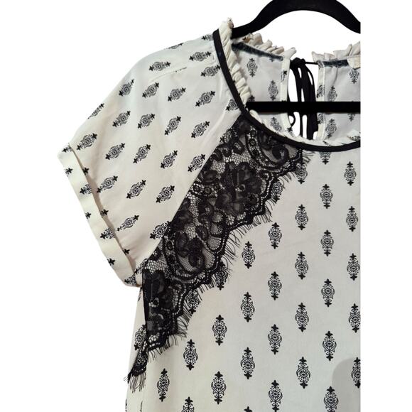 Rewind L Regency core peplem blouse white black whimsicore lace accents - Picture 2 of 6